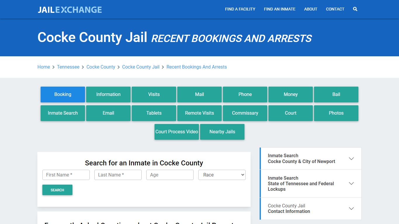 Cocke County Jail Recent Bookings And Arrests - Jail Exchange